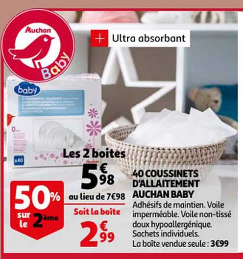40 coussinets d'allaitement auchan baby