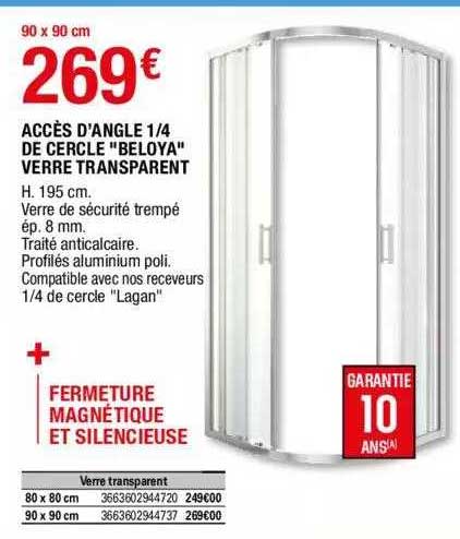 Accès D'angle 1-4 De Cercle "beloya" Verre Transparent