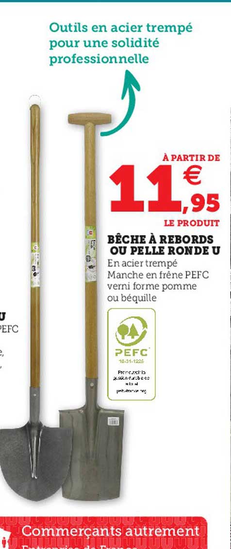 bêche à rebords ou pelle ronde u