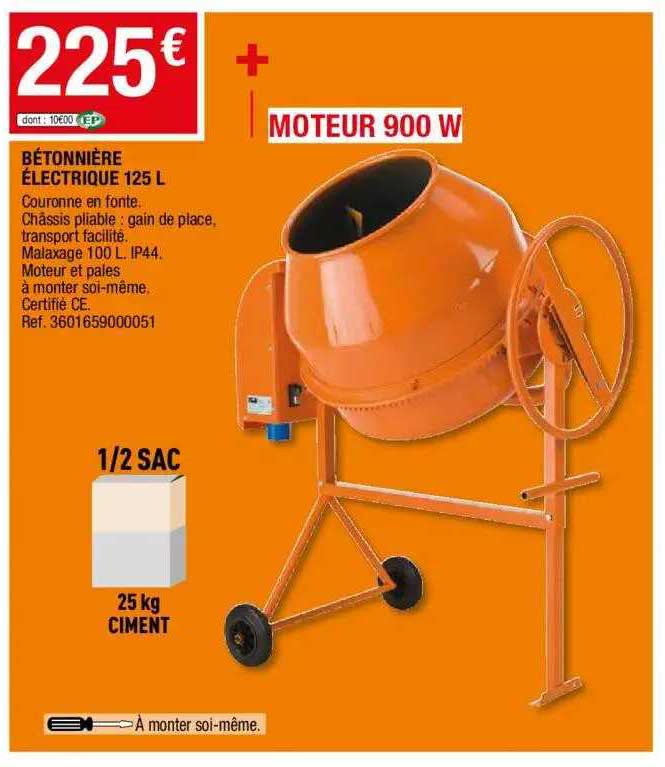 Bétonnière électrique 125 L