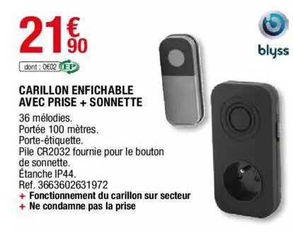carillon enfichable avec prise + sonnette blyss