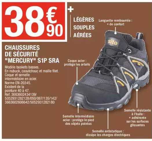 chaussures de sécurité "mercury" s1p sra