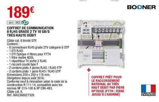 coffret de communication 8 rk45 grade 2 tv 10 gb-s très haute débit