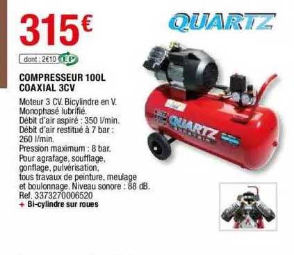 compresseur 100 l coaxial 3cv quartz