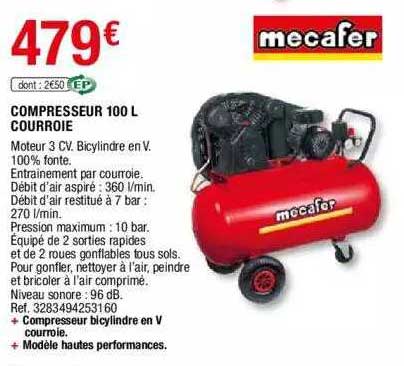compresseur 100 l courroie mecafer