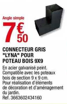 connecteur gris "lyna" pour poteau bois 9x9