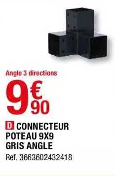 connecteur poteau 9x9 gris angle