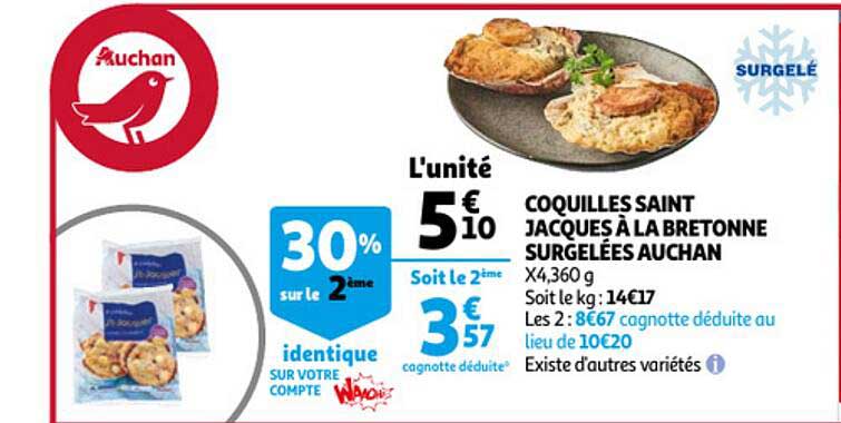 coquilles saint jacques à la bretonne surgelée auchan