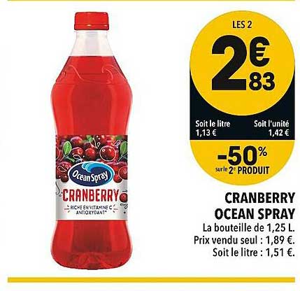 cranberry océans spray -50% sur le 2e produit