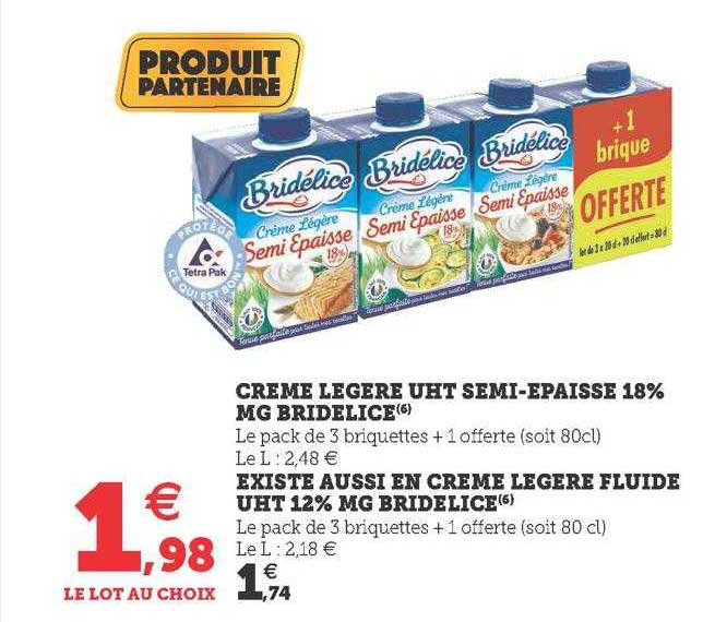 crème légère uht semi-épaisse 18% mg bridélice , crème légère fluide uht 12% mg bridélice