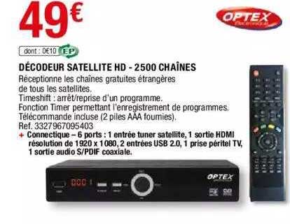 décodeur satellite hd - 2500 chaînes optex