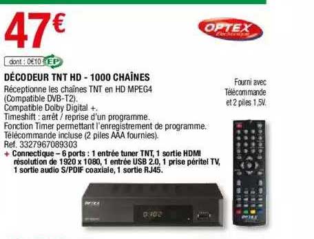 Décodeur Tnt Hd - 1000 Chaînes Optex