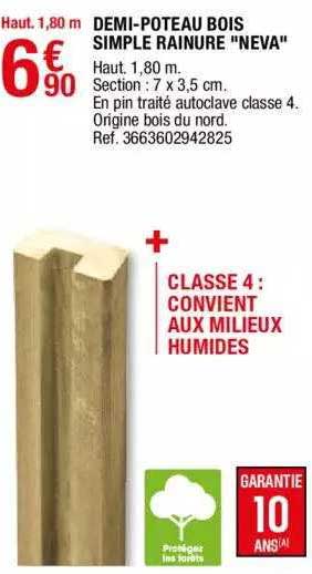 demi-poteau bois simple rainuré "neva"