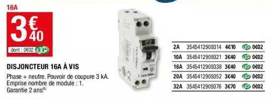 disjoncteur 16a à vis