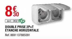 double prise 2p+t étanche horizontale