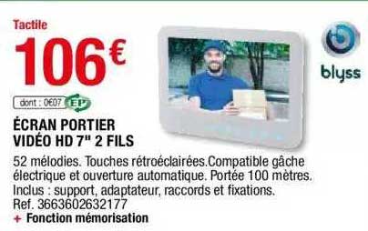 écran portier vidéo hd 7" 2 fils blyss