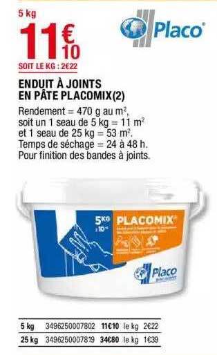 enduit à joints en pâte placomix