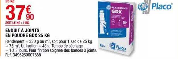enduit à joints en poudre gdx 25 kg placo