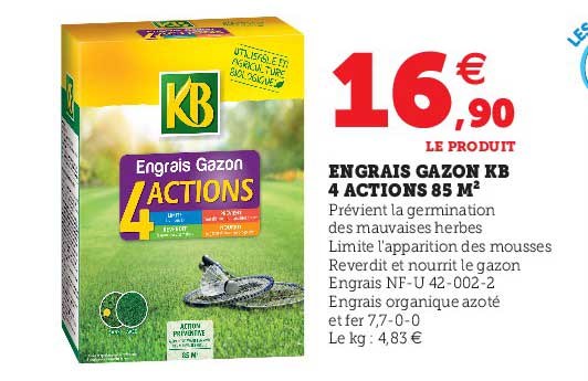 engrais gazon kb 4 actions 85 m²