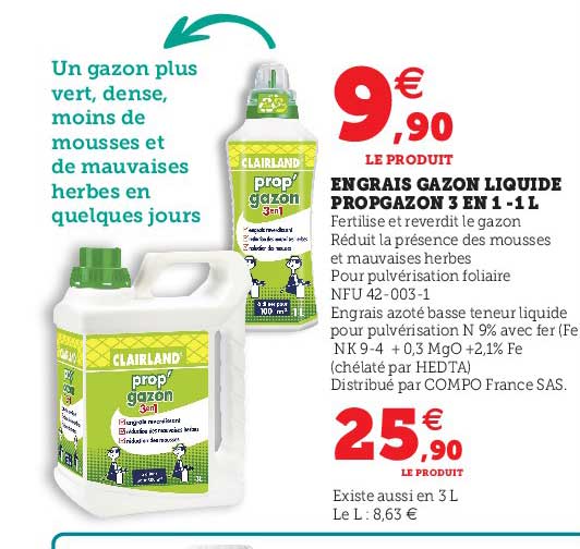 Engrais Gazon Liquide Propgazon 3 En 1 - 1l