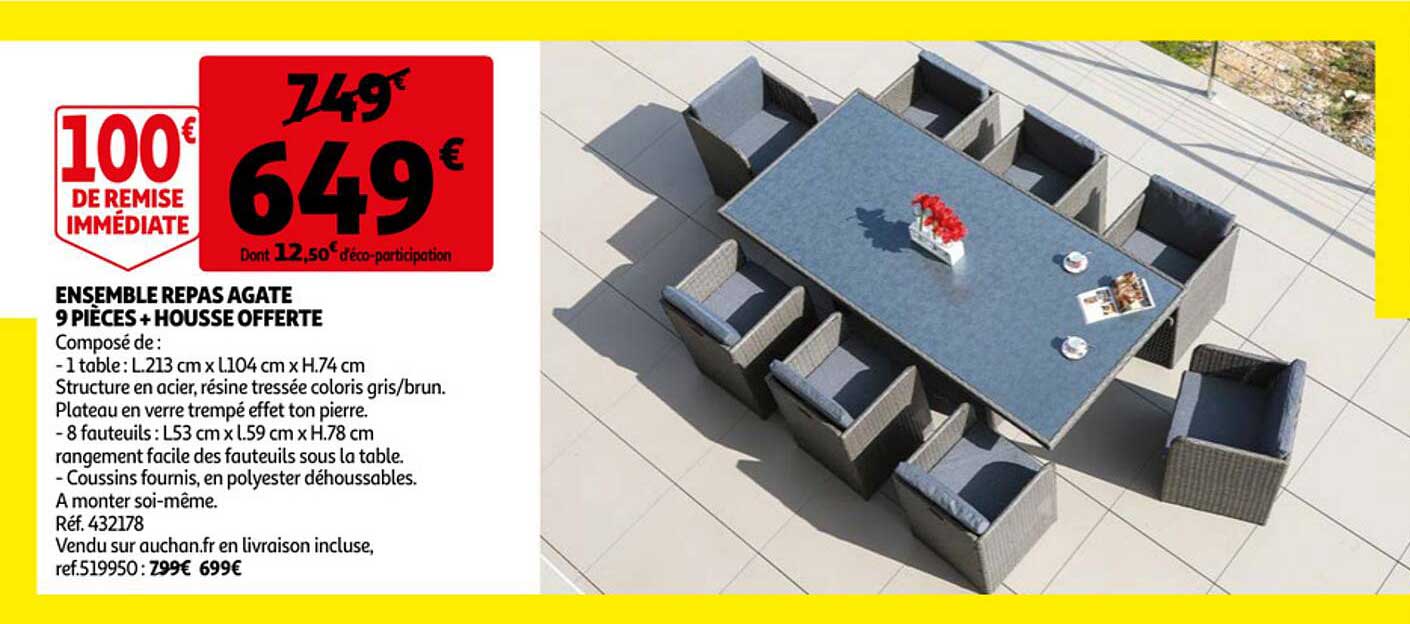 ensemble repas agate 9 pièces + housse offerte