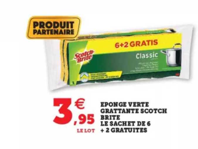 éponge verte grattante scotch brite le sachets de 6 + 2 gratuites