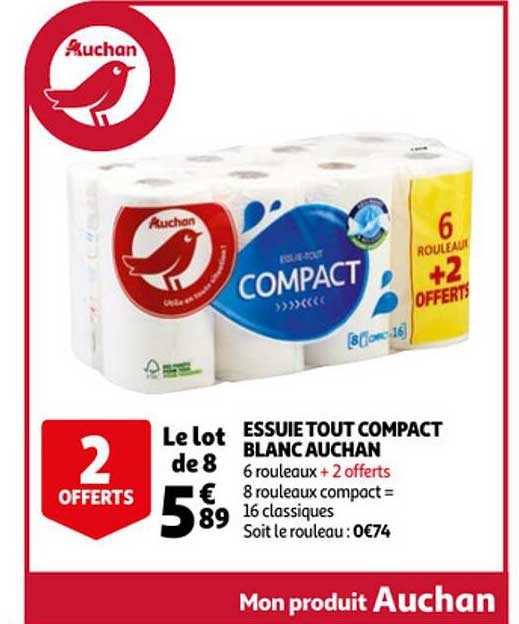 essuie tout compact blanc auchan
