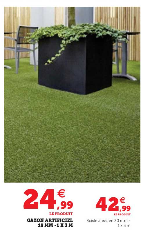 gazon artificiel 18 mm - 1 x 3 m