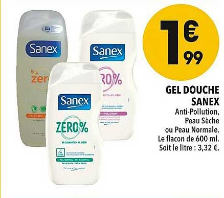 gel douche sanex anti-pollution peau sèche ou peau normale
