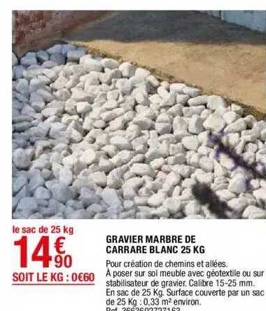 gravier marbre de carrare blanc 25 kg