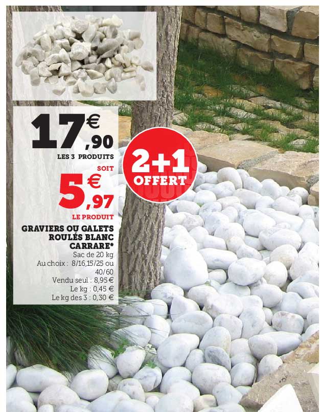 graviers ou galets roulés blanc carrare