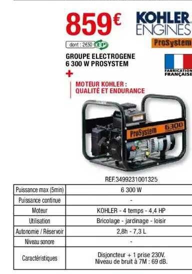 groupe électrogène 6300 w prosystem kohler engines