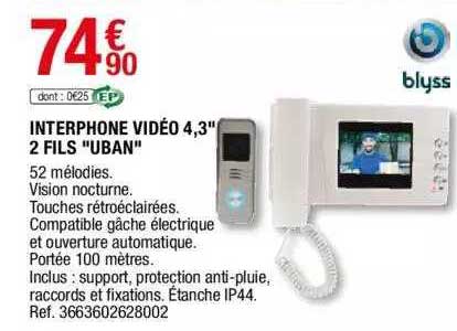 interphone vidéo 4,3" 2 fils "urban" blyss