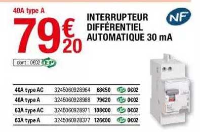 interrupteur différentiel automatique 30 mA