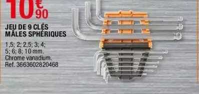 jeu de 9 clés mâles sphériques