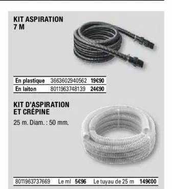kit aspiration 7m, kit d'aspiration et crépine
