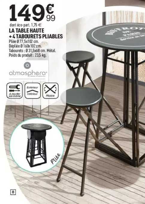 La Table Haute +4 Tabourets Pliables
