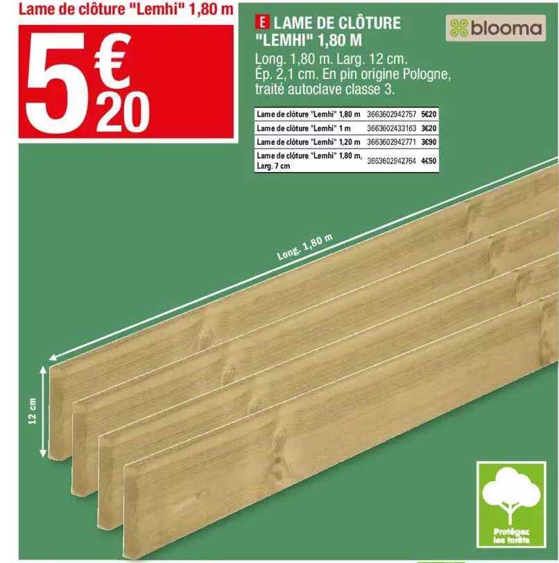lame de clôture "lemhi" 1,80 m blooma