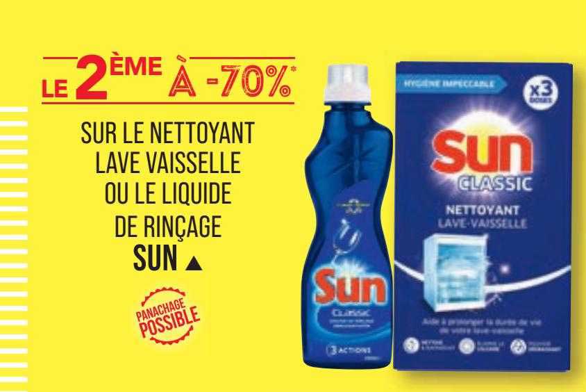 le nettoyant lave vaisselle ou le liquide de rinçage sun