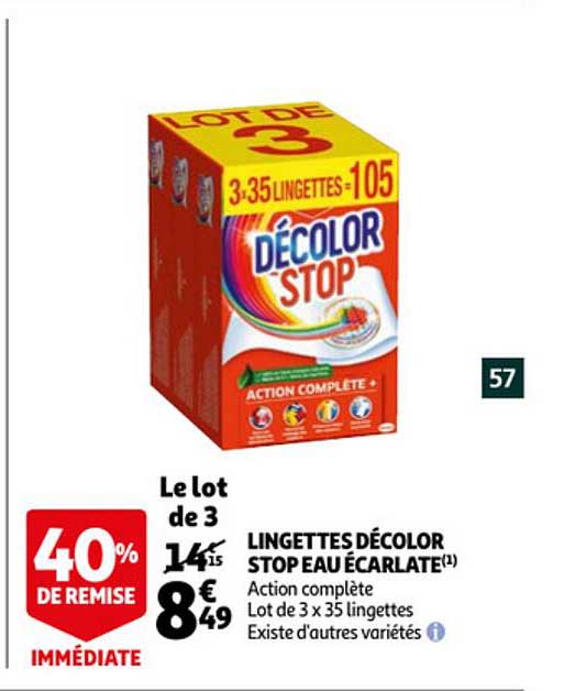lingettes décolor stop eau écarlate