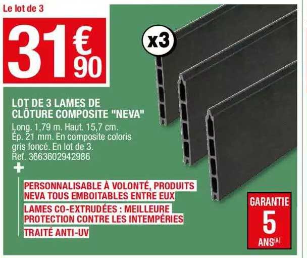 Lot De 3 Lames De Clôture Composite "neva"