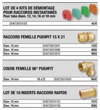 lot de 4 kits de démontage pour raccords instantanés, raccord femelle pushfit 15 x 21, coude femelle 90° pushfit, lot de 10 inserts raccord rapide