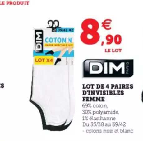 lot de 4 paires d'invisibles femme dim