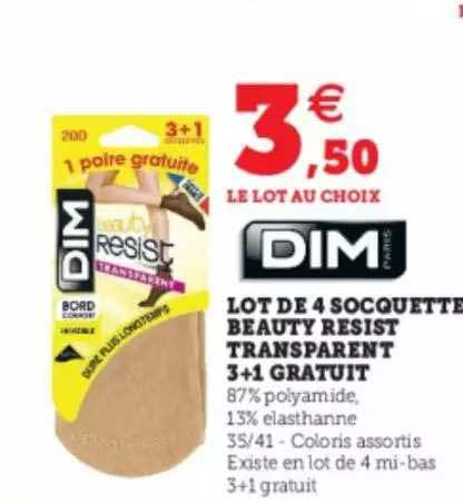 lot de 4 socquette beauty resist transparent 3+1 gratuit