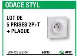 lot de 5 prises 2p+t + plaque