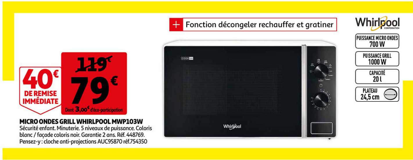 micro ondes grill whirlpool mwp103w