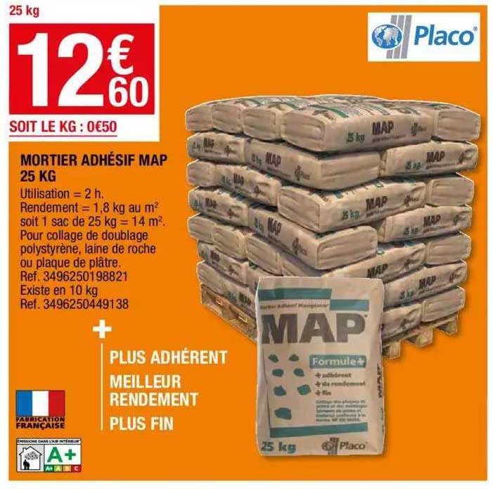 mortier adhésif map 25 kg placo