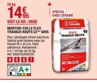 mortier-colle flex travaux neufs c2 gris