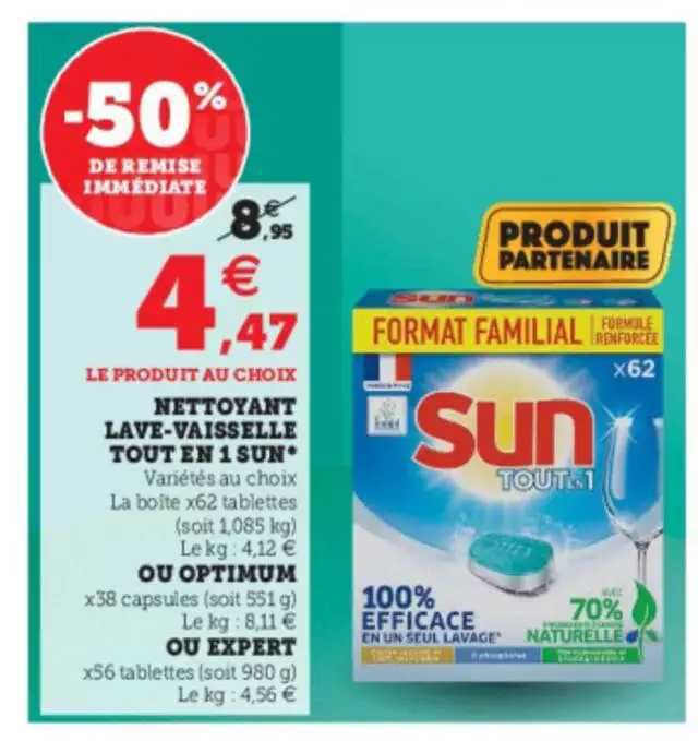 nettoyant lave-vaisselle tout en 1 sun ou optimum ou expert