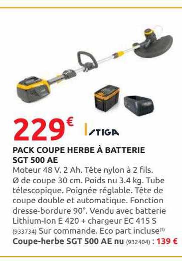 pack coupe herbe à batterie sgt 500 ae stiga